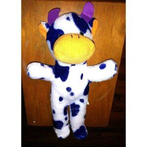 Cow Plush toy white w/purple polka dots 14.5" Stuffed animal EEC INTERNATIONAL